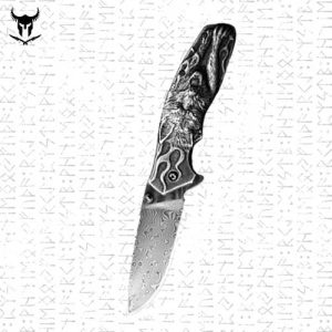 Couteau pliant damas artisanal Viking lame tranchante de 9 CM